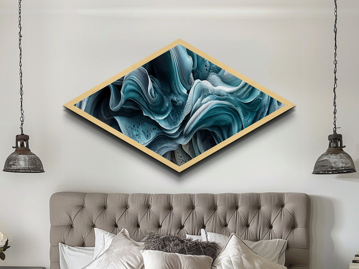 Oceanic Swirl Dream Diamond Shaped Canvas Art Print Aqua Abstract Texture Movement Coastal Blue Decor Modern Bedroom Nautical Accent