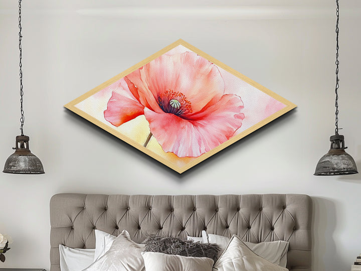 Soft Poppy Petal Diamond Shaped Canvas Embossed Print Watercolor Flower Nature Painting Romantic Art Living Room Mother’s Day Gift