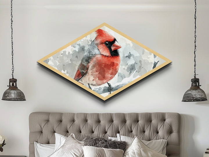 Female Cardinal Watercolor Print, Diamond Shaped Wall Art, Bird Painting, Birdwatcher Gift, Red Cardinal Art, Birdwatching Art