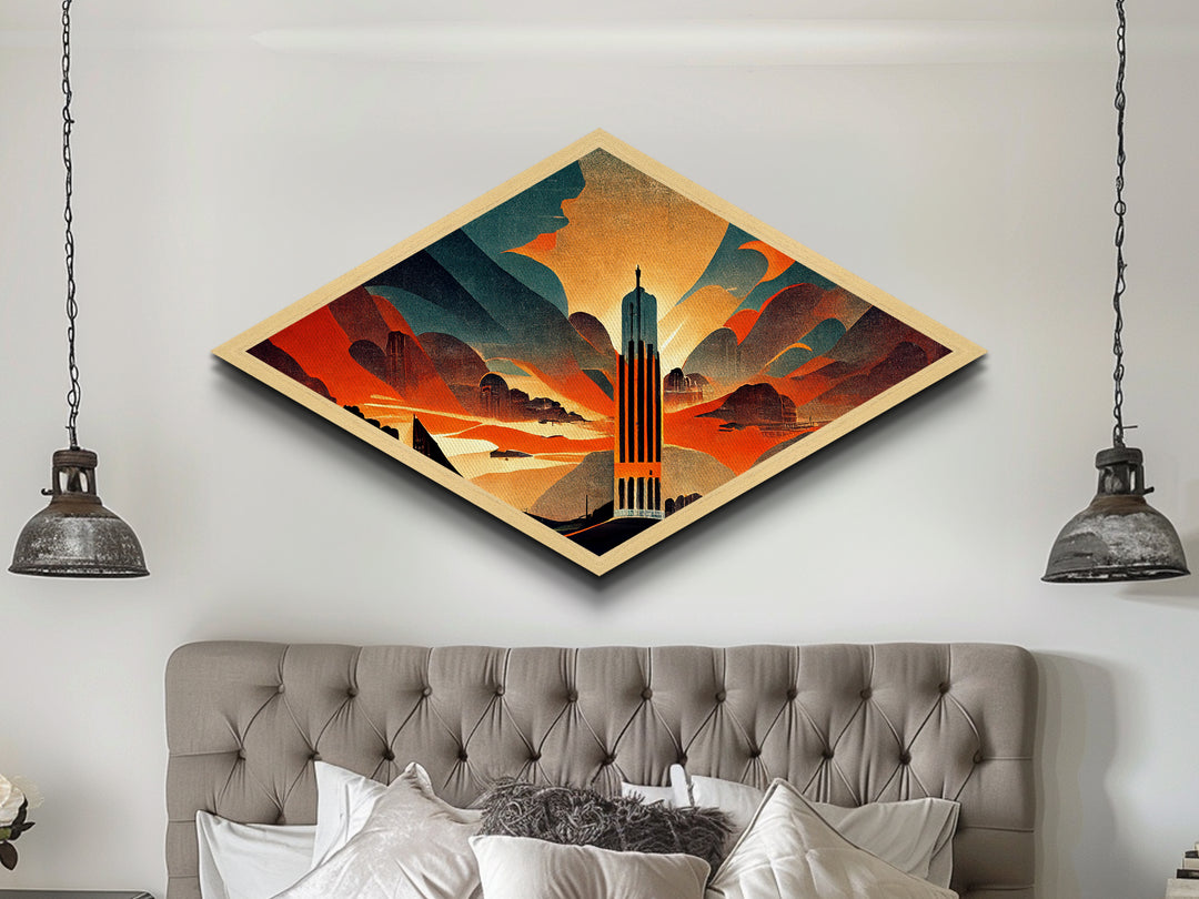 Art Deco Skyscraper Canvas Art Print, Diamond Shaped Wall Art, Art Deco Home Decor