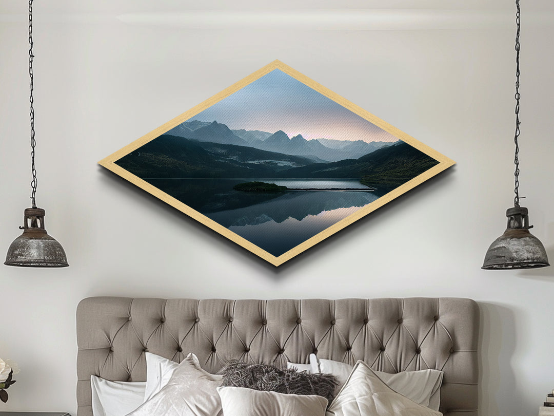 Landscape Painting Print - Diamond Shaped Wall Art - Embossed Canvas Texture Art Print - Moody Wall Art - Modern Home Decor