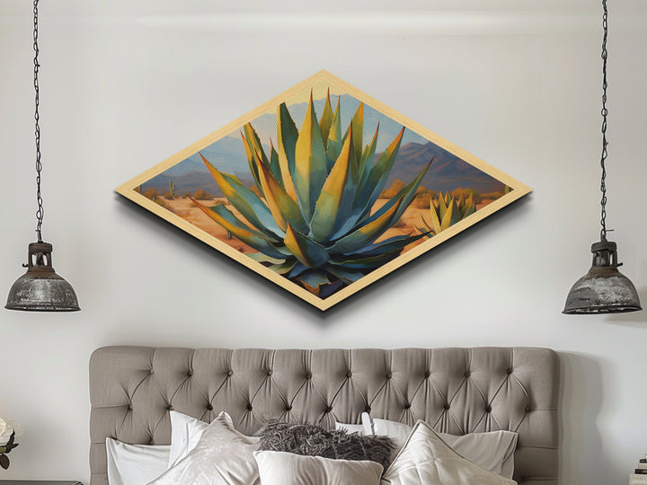 Desert Agave Diamond Shaped Southwestern Canvas Art Print Cactus Landscape Painting Botanical Wall Accent Nature Inspired Decor