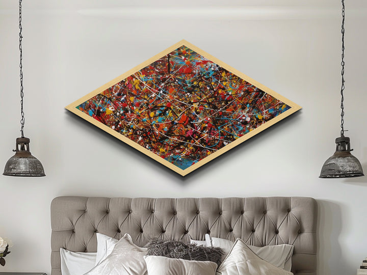 Kinetic Color Storm Diamond Shaped Abstract Art Canvas Embossed Print Splatter Painting Bright Bold Expressionist Energy Home Style
