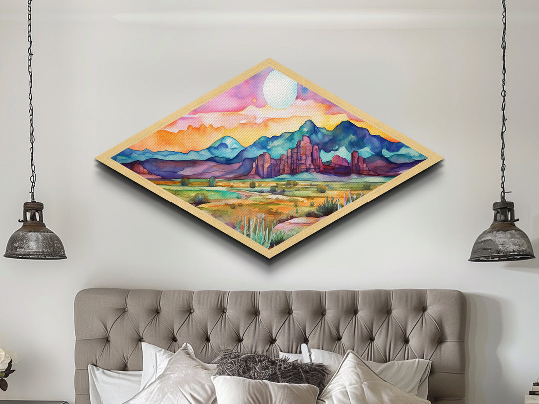 Sunset Over Painted Buttes Diamond Shaped Canvas Textured Print vivid desert canyon landscape southwestern decor art illustration