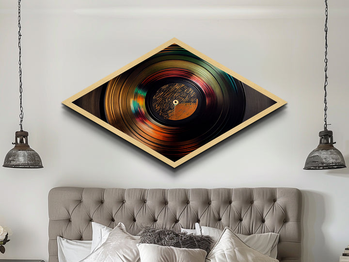 Diamond Shaped Golden Vinyl — Retro Record Album Wall Art Canvas Embossed Print, Eclectic Music Lover Decor, Bold Audio Aesthetic