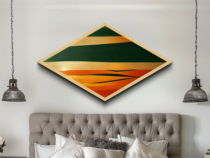 Diamond Shaped Desert Layers — Abstract Minimalist Landscape Canvas Art Print, Bold Sunset Palette Wall Decor, Modern Art Gift