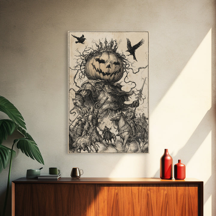 The Jack-O'-Lantern King, Renaissance Engraving Art, Vertical Wall Art, Gothic Horror Wall Art, Canvas Print, Halloween Wall Art