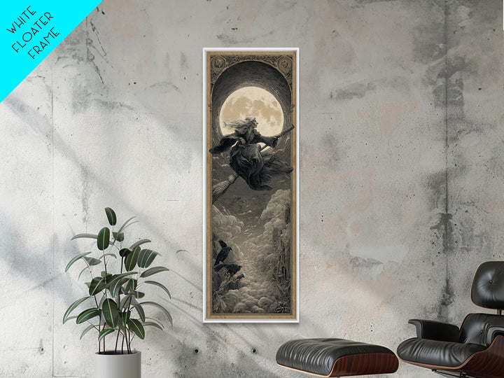 The Moonlit Witch, Gothic Engraving Art, Tall Narrow Wall Art, Dark Halloween Decor, Canvas Print, Halloween Wall Art
