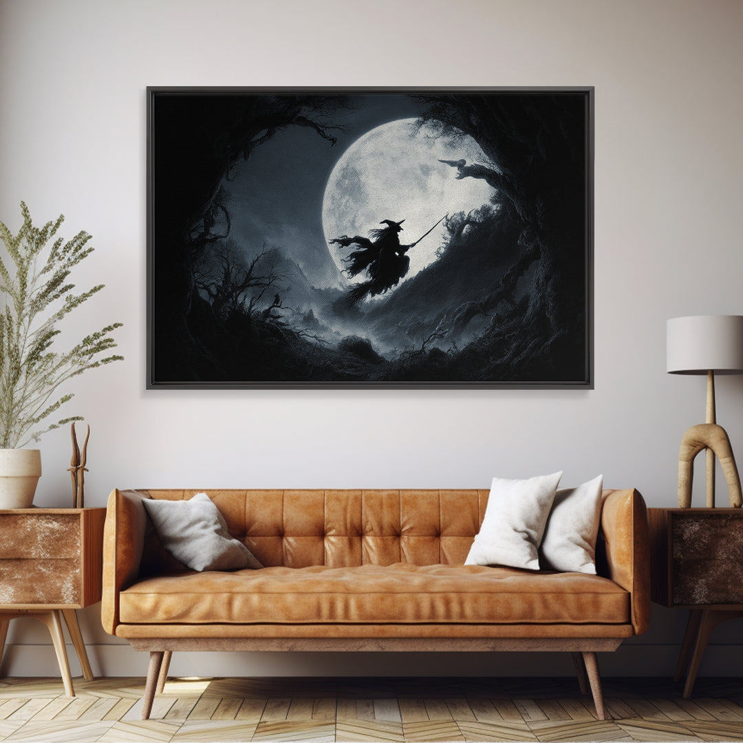 The Moonlit Witch, Baroque Witchcraft Art, Landscape Wall Art, Gothic Horror Wall Art, Framed Canvas Print, Halloween Wall Art