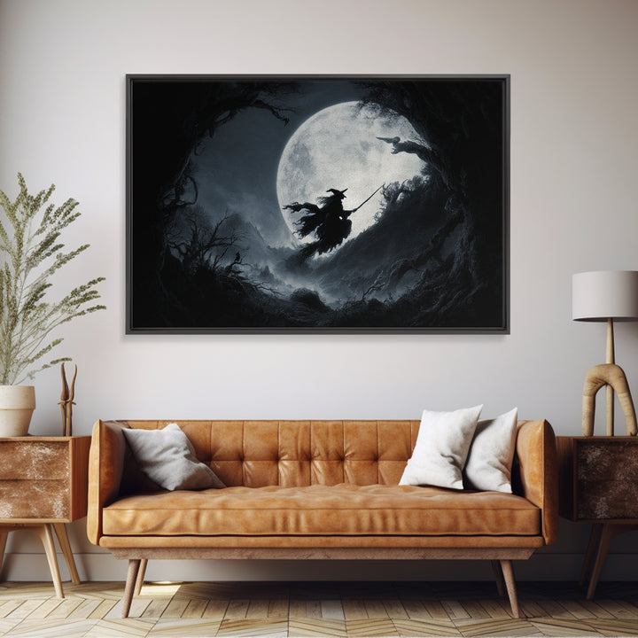 The Moonlit Witch, Baroque Witchcraft Art, Landscape Wall Art, Gothic Horror Wall Art, Framed Canvas Print, Halloween Wall Art