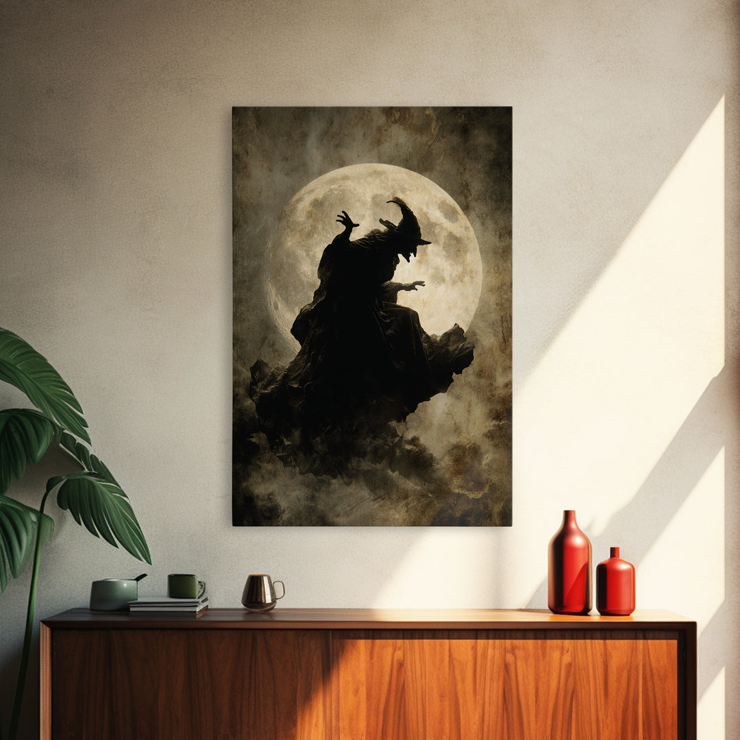The Moonlit Witch, Dark Romantic Horror Art, Vertical Wall Art, Dark Halloween Decor, Canvas Print, Halloween Wall Art, Macabre Wall Art