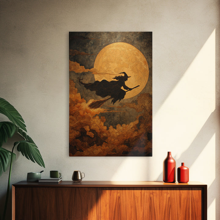 The Moonlit Witch, Visionary Gothic Art, Vertical Wall Art, Dark Fantasy Wall Art, Canvas Print, Halloween Wall Art, Macabre Wall Art