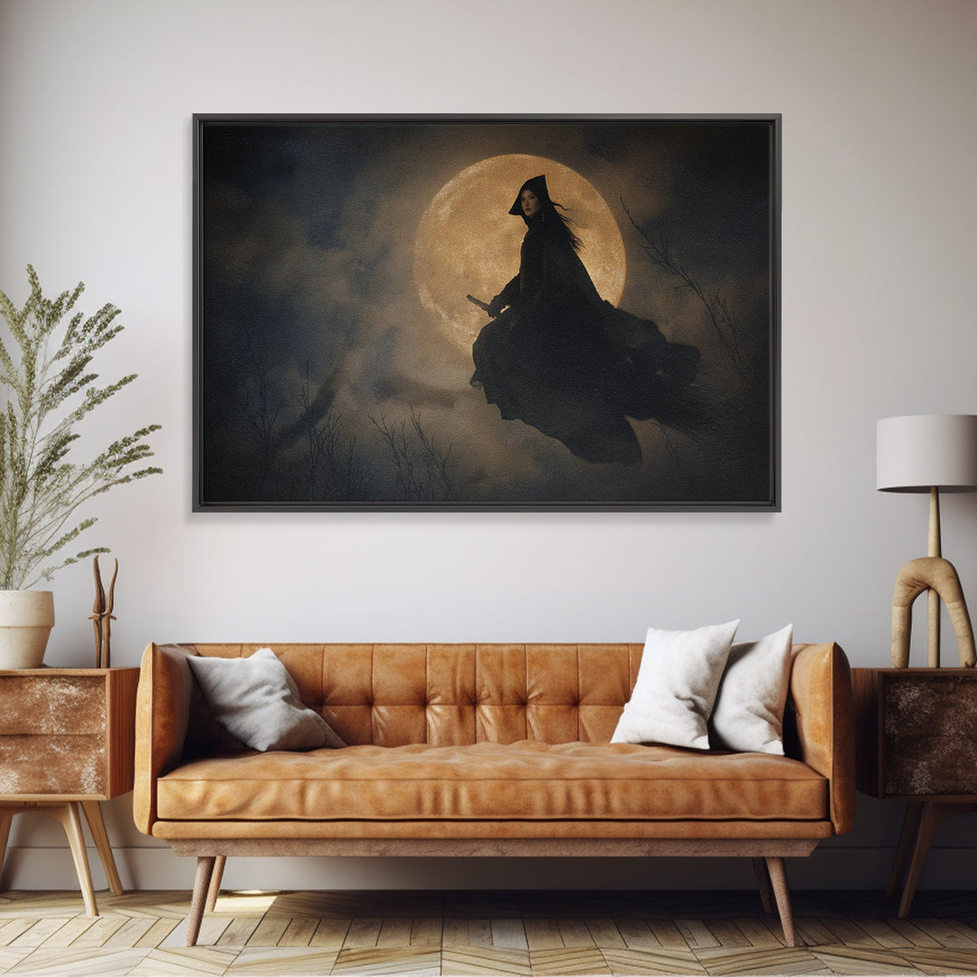 The Moonlit Witch, Romantic Gothic Landscape, Landscape Wall Art, Macabre Wall Art, Framed Canvas Print, Halloween Wall Art