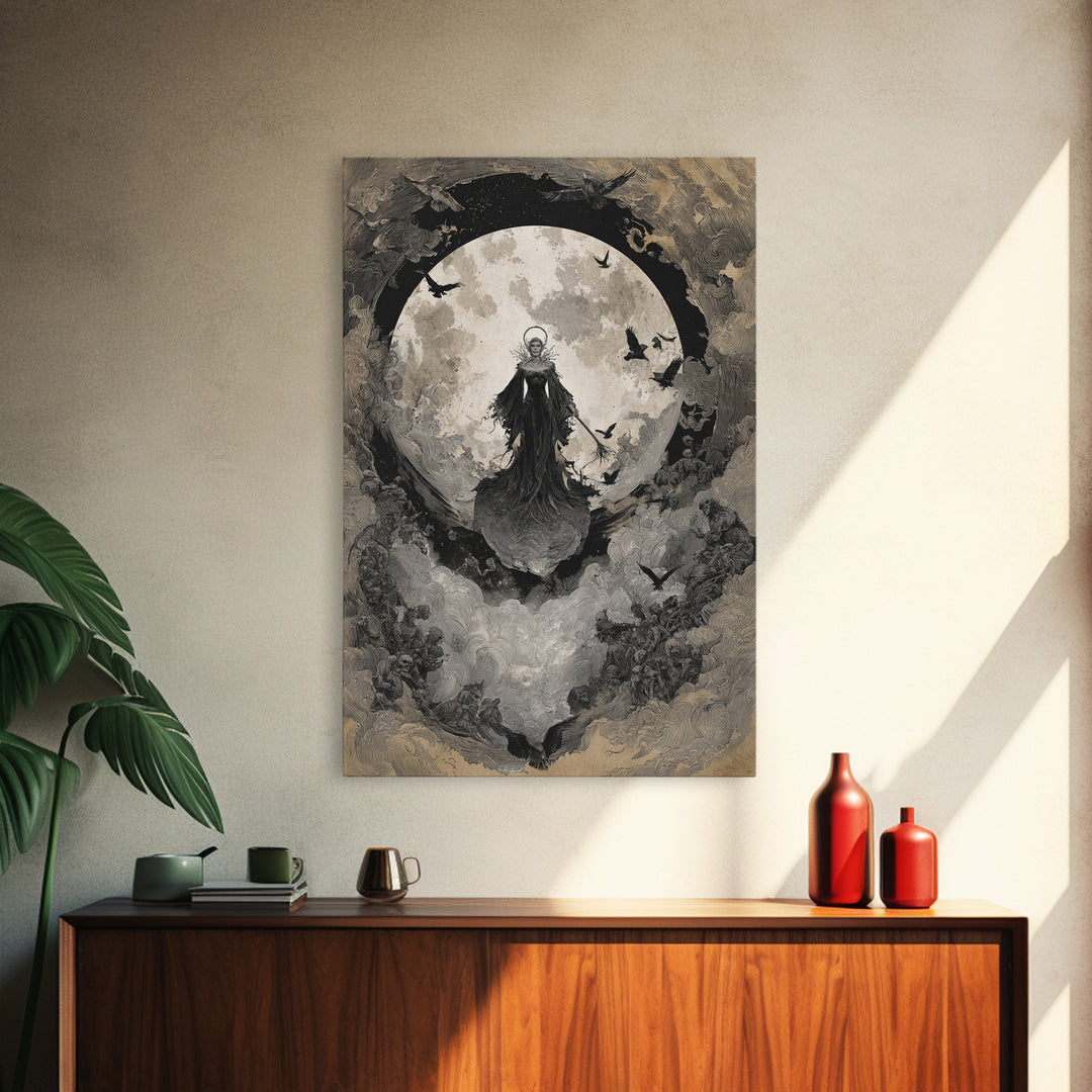 The Moonlit Witch, Decadent Gothic Art, Vertical Wall Art, Gothic Horror Wall Art, Framed Canvas Print, Halloween Wall Art