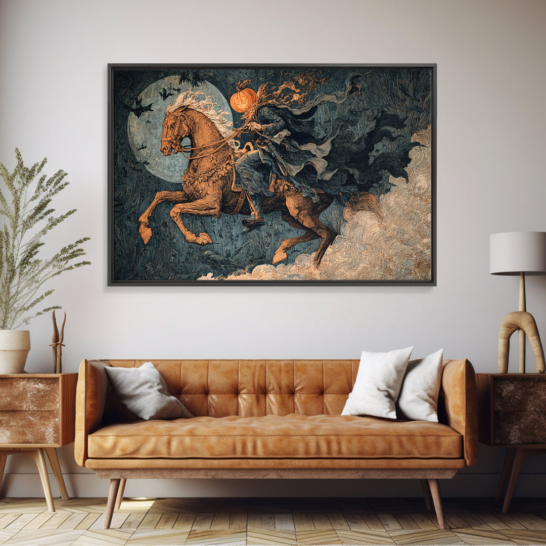 The Headless Horseman, Medieval Grotesque Art, Landscape Wall Art, Gothic Horror Wall Art, Framed Canvas Print, Halloween Wall Art