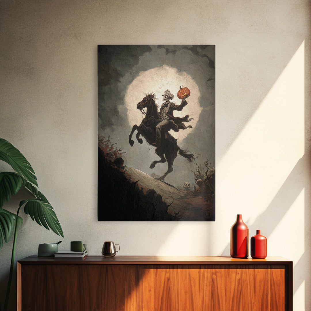 The Headless Horseman, Gothic Nightmare Art, Vertical Wall Art, Dark Halloween Decor, Canvas Print, Halloween Wall Art