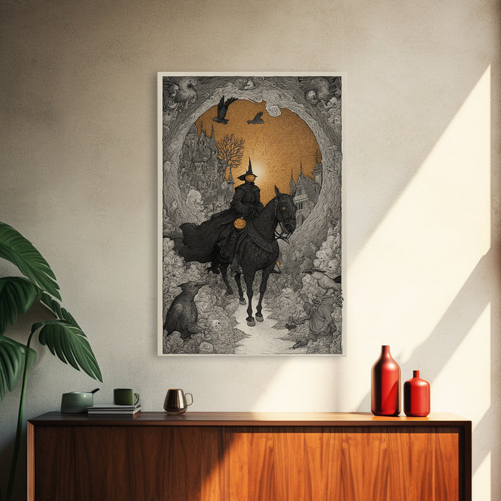 The Headless Horseman, Victorian Macabre Art, Vertical Wall Art, Dark Halloween Decor, Canvas Print, Halloween Wall Art