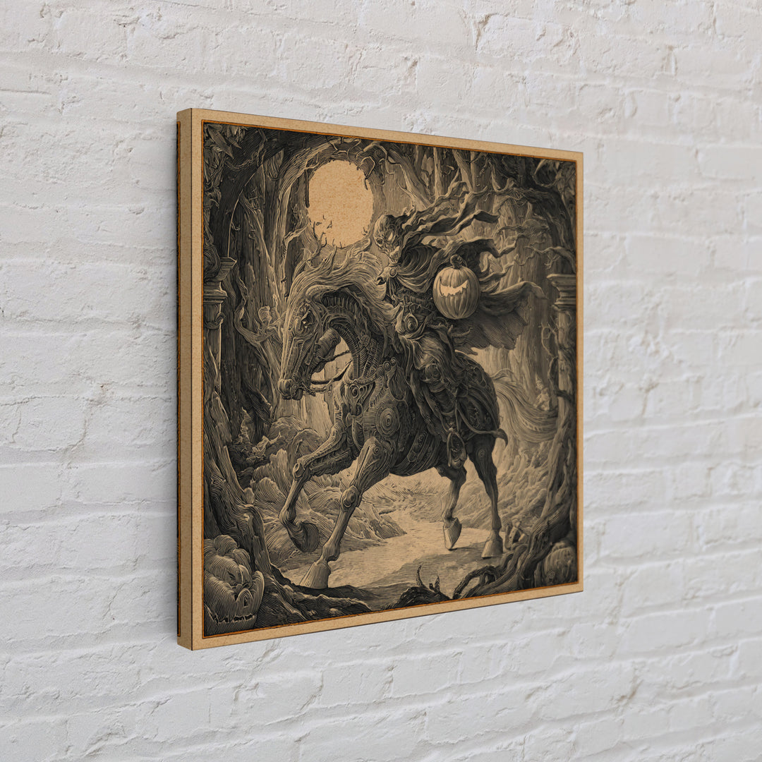The Headless Horseman, Biomechanical Horror Art, Square Wall Art, Gothic Horror Wall Art, Framed Canvas Print, Halloween Wall Art