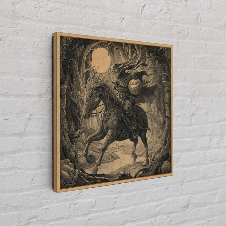 The Headless Horseman, Biomechanical Horror Art, Square Wall Art, Gothic Horror Wall Art, Framed Canvas Print, Halloween Wall Art