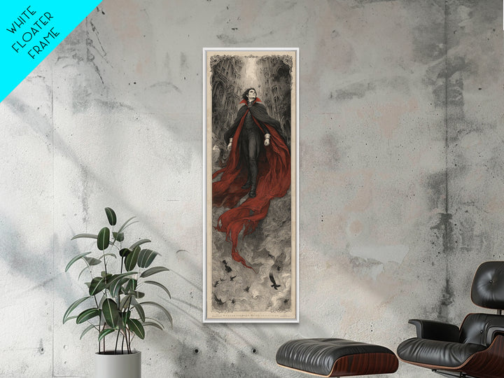 The Crimson Vampire, Gothic Engraving Art, Tall Narrow Wall Art, Dark Halloween Decor, Framed Canvas Print, Halloween Wall Art