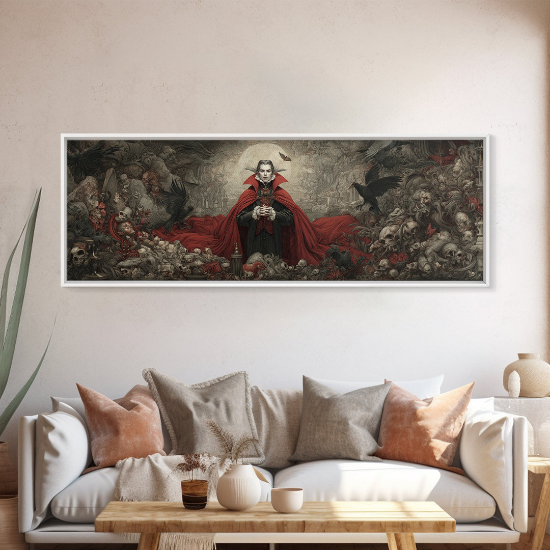 The Crimson Vampire, Medieval Grotesque Art, Extra Wide Wall Art, Gothic Horror Wall Art, Canvas Print, Halloween Wall Art