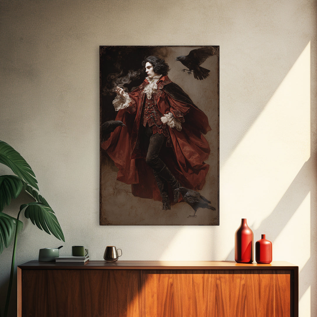The Crimson Vampire, Danse Macabre Art, Vertical Wall Art, Gothic Horror Wall Art, Framed Canvas Print