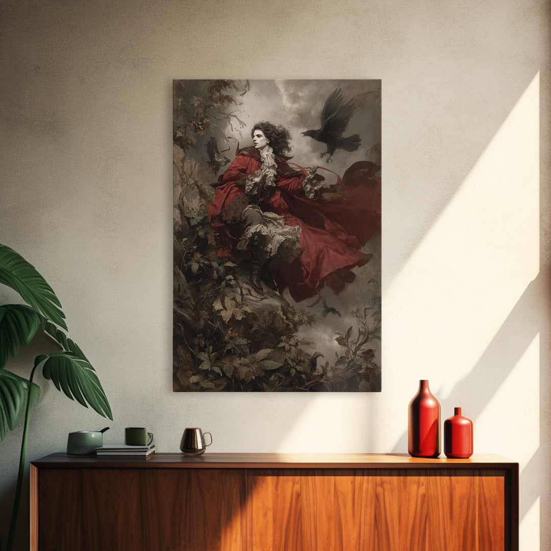 The Crimson Vampire, Baroque Witchcraft Art, Vertical Wall Art, Dark Fantasy Wall Art, Framed Canvas Print, Halloween Wall Art