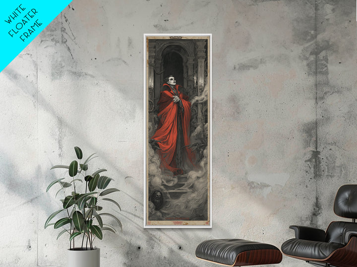 The Crimson Vampire, Architectural Etching Art, Tall Narrow Wall Art, Dark Fantasy Wall Art, Canvas Print, Halloween Wall Art