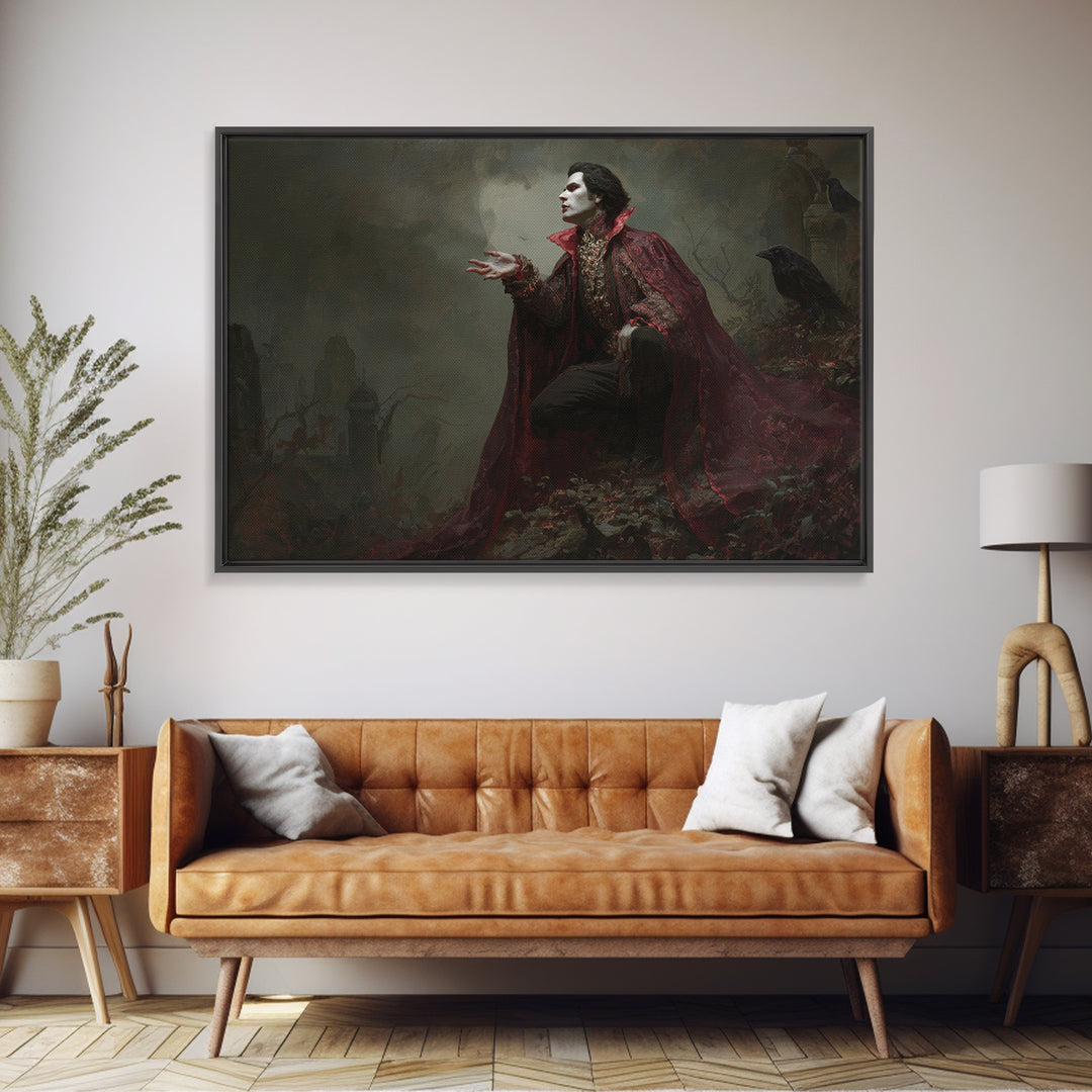 The Crimson Vampire, Romantic Gothic Landscape, Landscape Wall Art, Dark Fantasy Wall Art, Framed Canvas Print, Halloween Wall Art