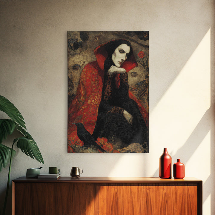 The Crimson Vampire, Symbolist Dream Art, Vertical Wall Art, Macabre Wall Art, Framed Canvas Print, Halloween Wall Art