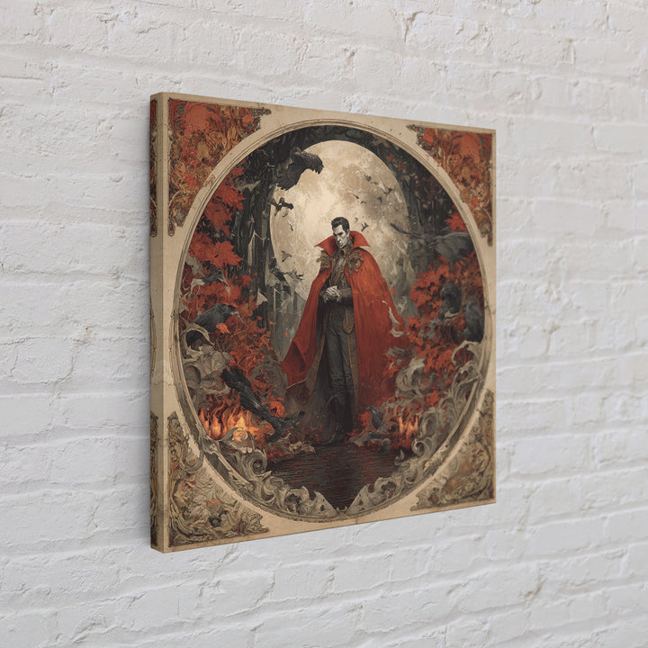 The Crimson Vampire, Symbolist Gothic Landscape, Square Wall Art, Dark Halloween Decor, Framed Canvas Print, Halloween Wall Art