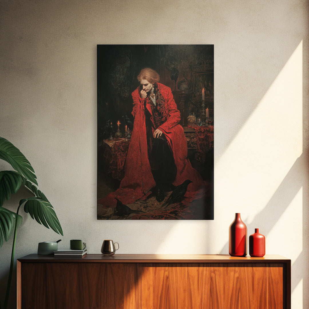 The Crimson Vampire, Ornate Symbolist Art, Vertical Wall Art, Gothic Horror Wall Art, Canvas Print, Halloween Wall Art