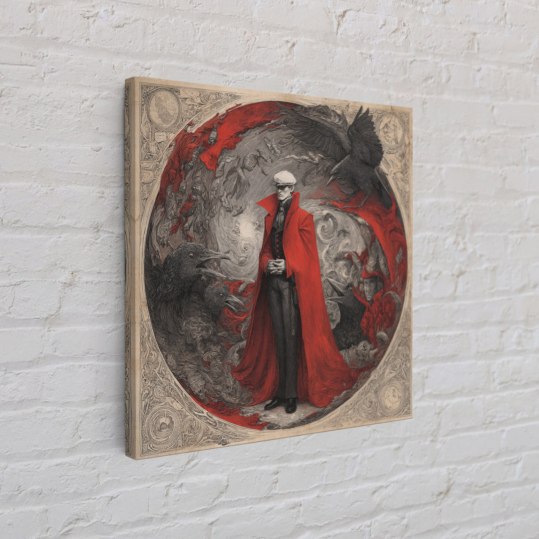 The Crimson Vampire, Expressionist Nightmare Art, Square Wall Art, Macabre Wall Art, Framed Canvas Print, Halloween Wall Art