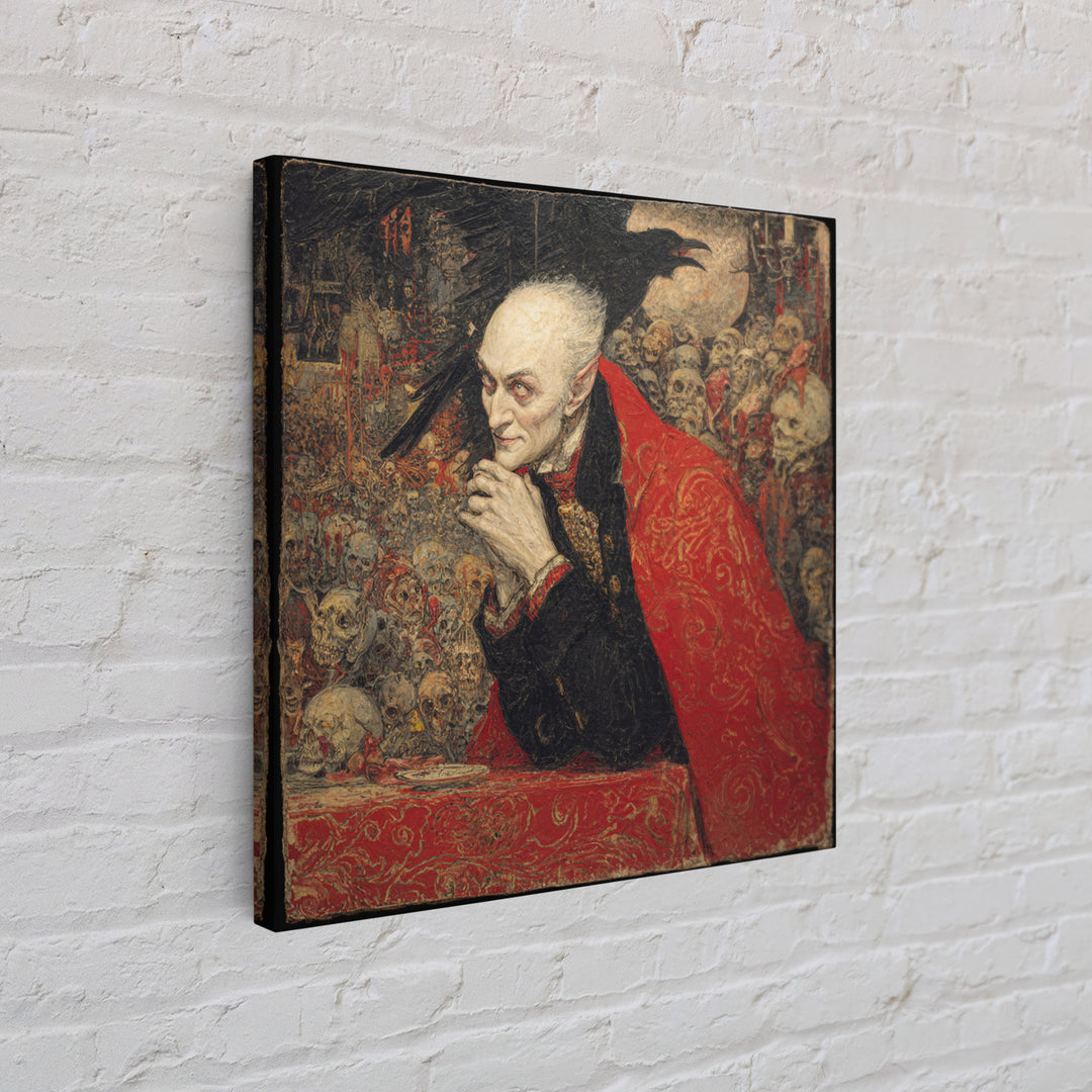 The Crimson Vampire, Grotesque Carnival Art, Square Wall Art, Dark Halloween Decor, Canvas Print, Halloween Wall Art, Statement Wall Art