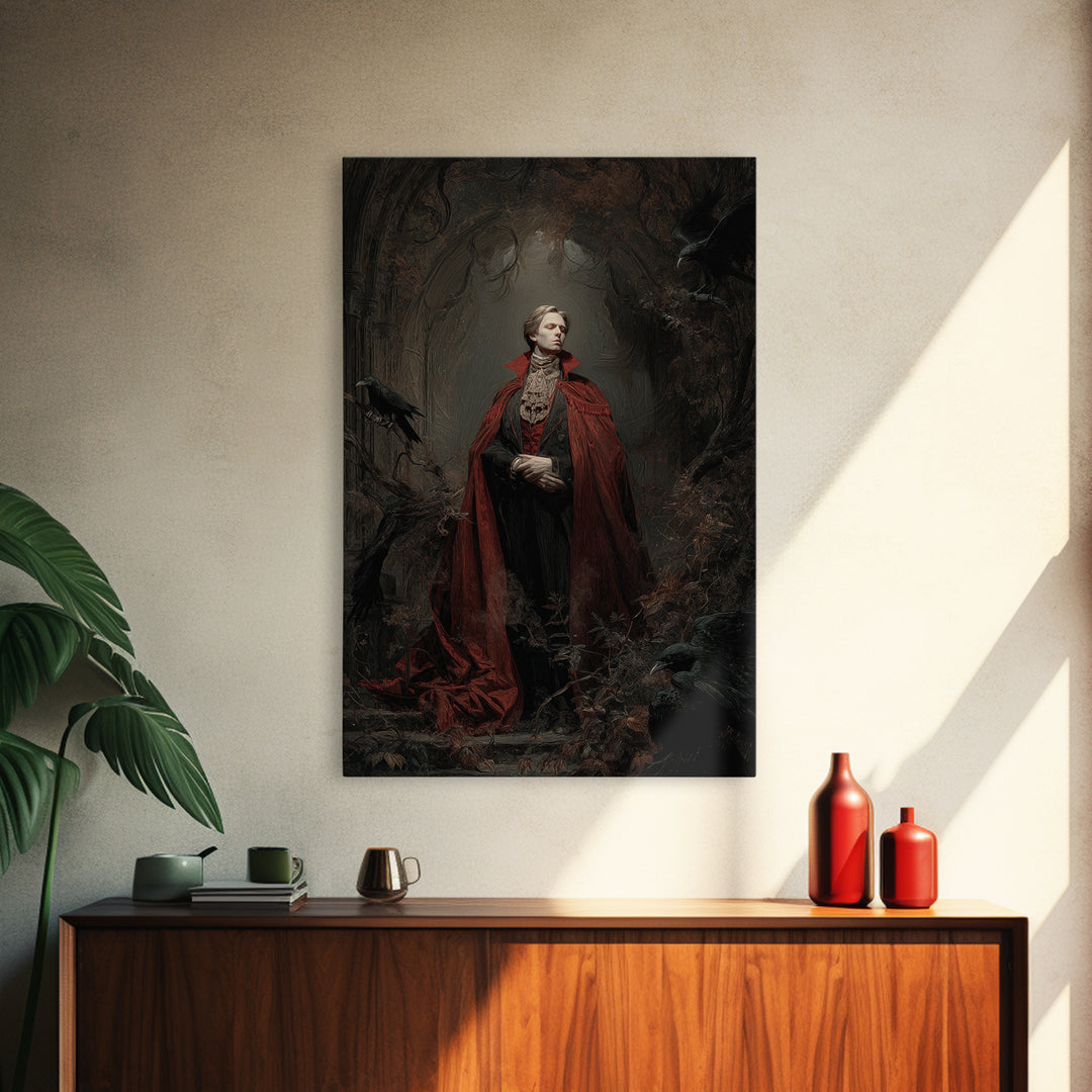 The Crimson Vampire, Expressionist Gothic Art, Vertical Wall Art, Dark Halloween Decor, Canvas Print, Halloween Wall Art, Macabre Wall Art