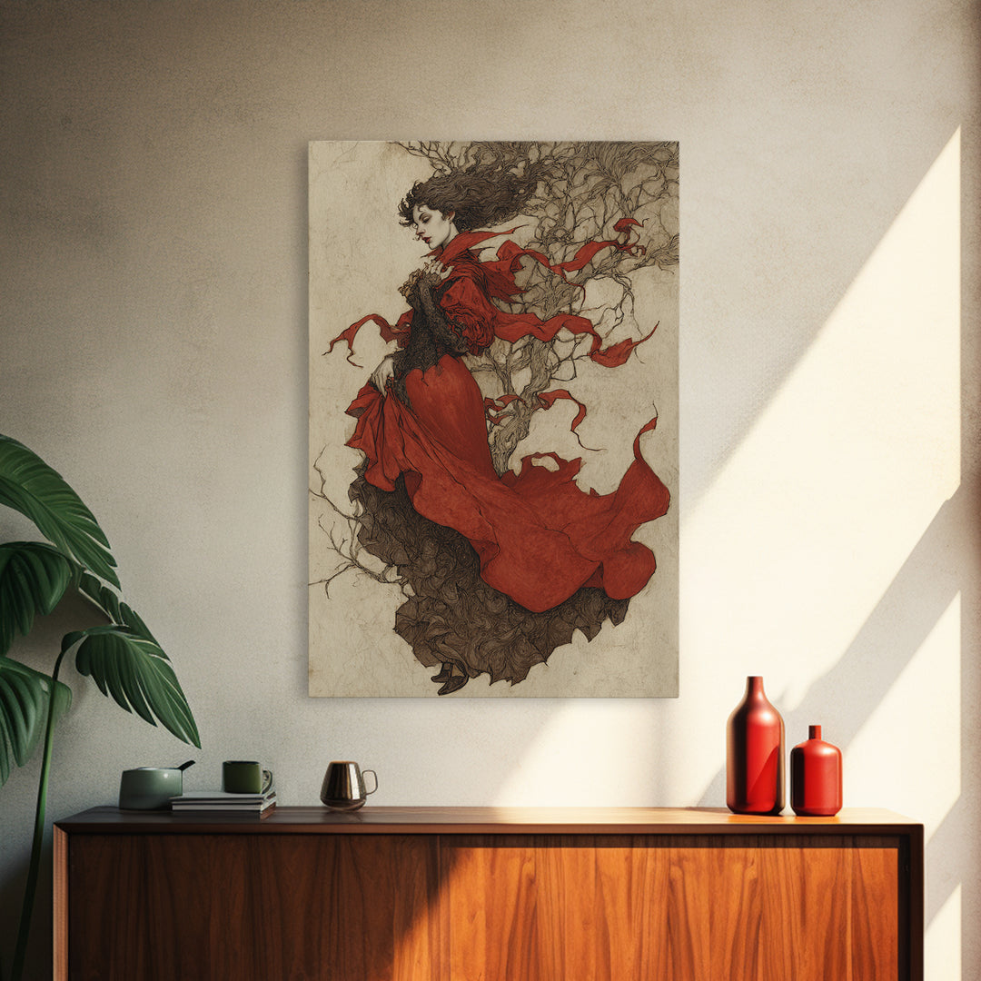 The Crimson Vampire, Gothic Storybook Art, Vertical Wall Art, Gothic Horror Wall Art, Framed Canvas Print, Halloween Wall Art