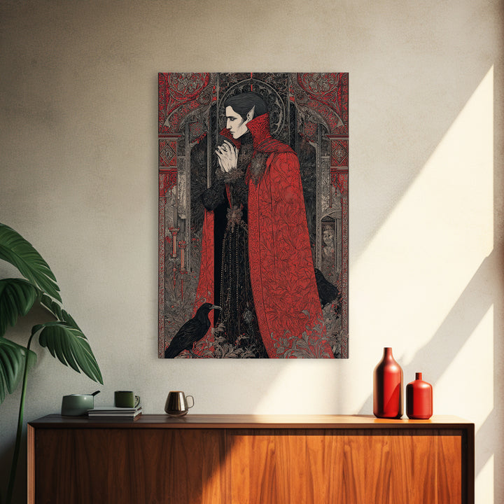 The Crimson Vampire, Stained Glass Gothic Art, Vertical Wall Art, Dark Fantasy Wall Art, Canvas Print, Halloween Wall Art, Halloween Decor