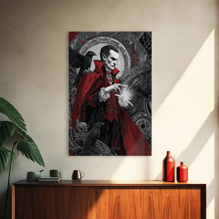 The Crimson Vampire, Biomechanical Horror Art, Vertical Wall Art, Dark Fantasy Wall Art, Canvas Print, Halloween Wall Art, Gothic Home Decor