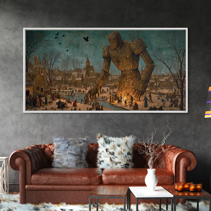 The Stitched Giant, Northern Renaissance Horror, Wide Panoramic Art, Dark Fantasy Wall Art, Canvas Print, Halloween Wall Art