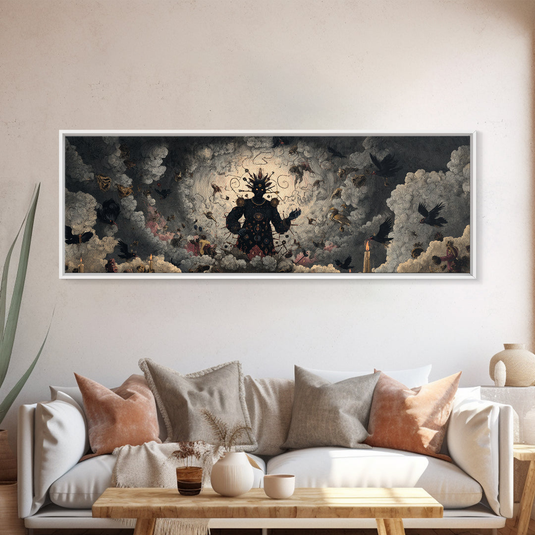 The Stitched Giant, Dark Romantic Horror Art, Extra Wide Wall Art, Dark Halloween Decor, Framed Canvas Print, Halloween Wall Art