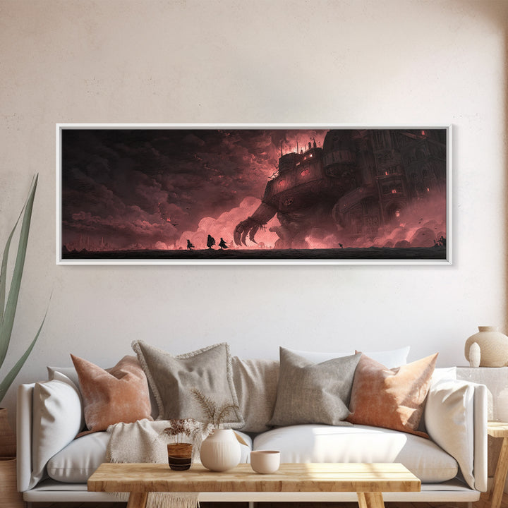 The Stitched Giant, Apocalyptic Romantic Art, Extra Wide Wall Art, Dark Halloween Decor, Framed Canvas Print, Halloween Wall Art