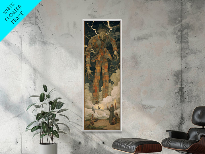 The Stitched Giant, Dark Symbolist Art, Tall Narrow Wall Art, Dark Fantasy Wall Art, Canvas Print, Halloween Wall Art