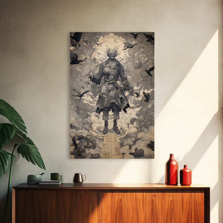 The Stitched Giant, Symbolist Etching Art, Vertical Wall Art, Dark Halloween Decor, Canvas Print, Halloween Wall Art, Dark Fantasy Art