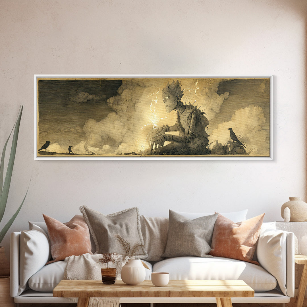 The Stitched Giant, Expressionist Nightmare Art, Extra Wide Wall Art, Gothic Horror Wall Art, Framed Canvas Print, Halloween Wall Art