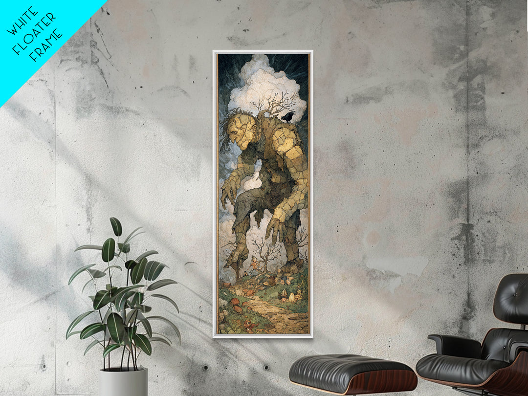The Stitched Giant, Gothic Storybook Art, Tall Narrow Wall Art, Dark Halloween Decor, Canvas Print, Halloween Wall Art