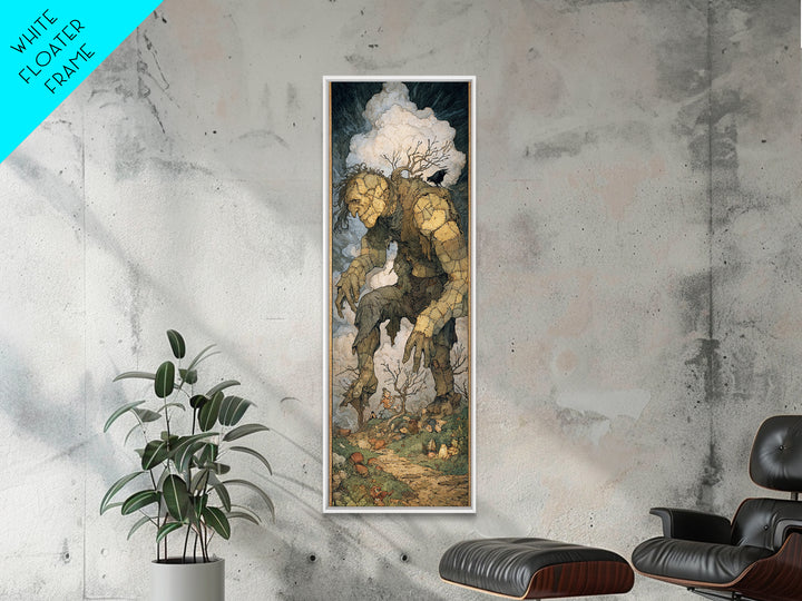 The Stitched Giant, Gothic Storybook Art, Tall Narrow Wall Art, Dark Halloween Decor, Canvas Print, Halloween Wall Art