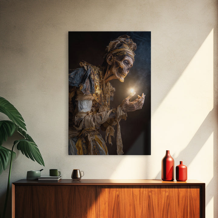 The Mummy Pharaoh, Dark Renaissance Art, Vertical Wall Art, Dark Halloween Decor, Canvas Print, Halloween Wall Art