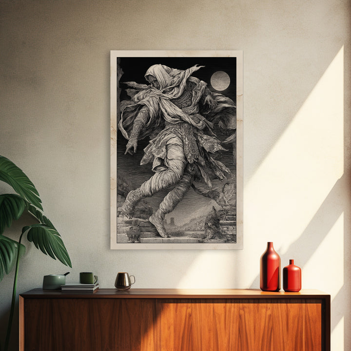 The Mummy Pharaoh, Renaissance Engraving Art, Vertical Wall Art, Dark Fantasy Wall Art, Framed Canvas Print, Halloween Wall Art