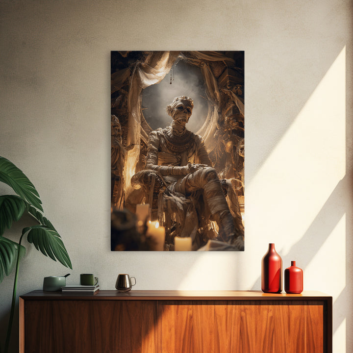 The Mummy Pharaoh, Gothic Nightmare Art, Vertical Wall Art, Macabre Wall Art, Framed Canvas Print, Halloween Wall Art