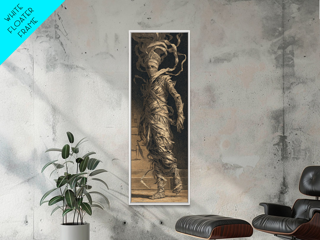 The Mummy Pharaoh, Architectural Etching Art, Tall Narrow Wall Art, Gothic Horror Wall Art, Canvas Print, Halloween Wall Art